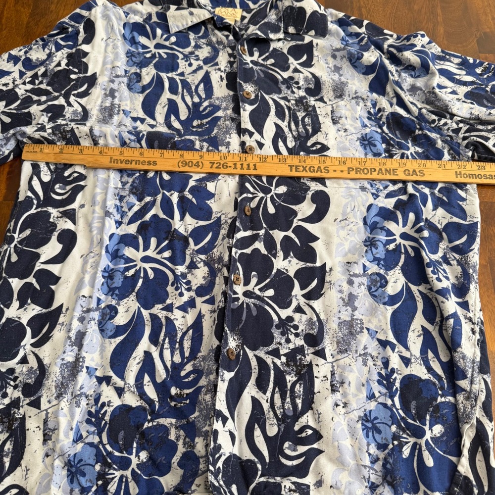 Jos. A.‎ Bank Mens Large 100% Silk Blue Floral Tropical Hibiscus Hawaiian Shirt - Picture 4 of 7